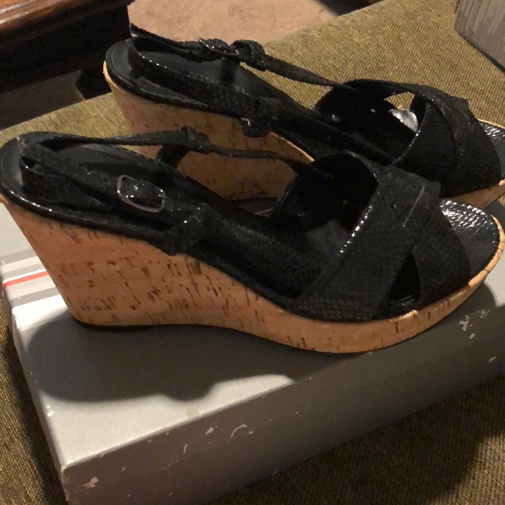 Black Snake Skin Cork Wedges